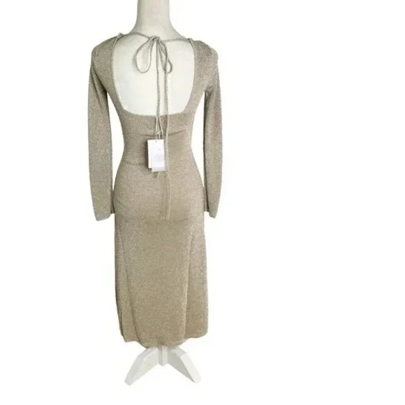 gold metallic knit midi dress self-portrait - Gold Crystal Trim Knit Midi Dress main image 1